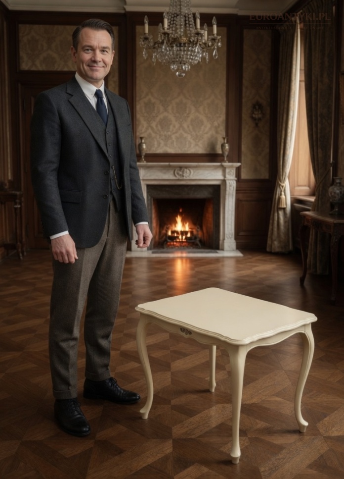 mały stolik antyczny o kolorze ecru